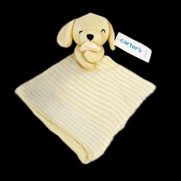 Carter's Golden Retriever Puppy Dog Security Blanket Yellow Stripes Lovey NWT - Picture 2 of 2